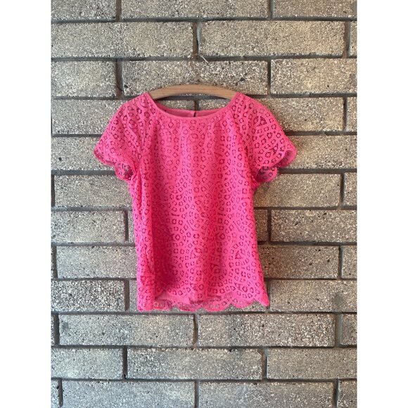 J.Crew Tops - J.Crew Lace Top Hot Pink Sz S
